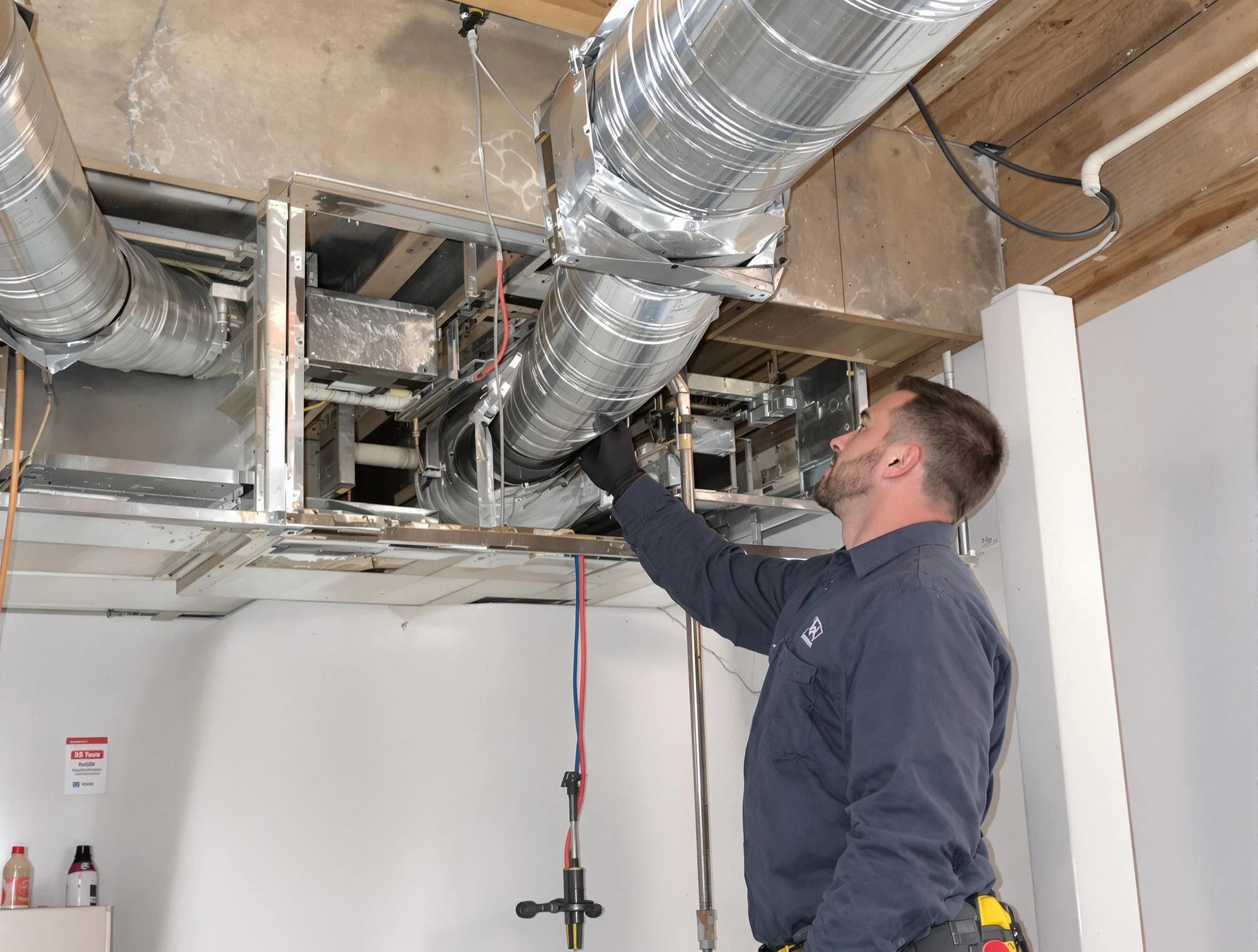Fontana Air Duct Cleaning technician performing professional air duct repair using specialized tools in Fontana