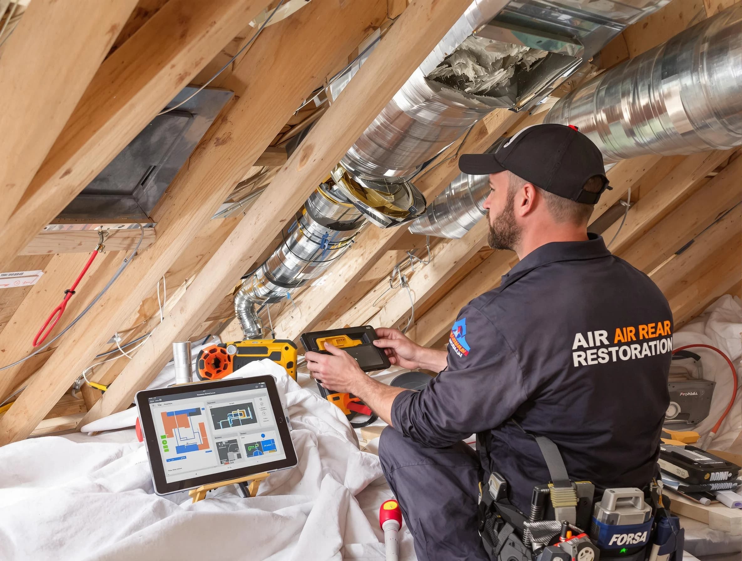 Fontana Air Duct Cleaning technician performing precise duct repair work in Fontana