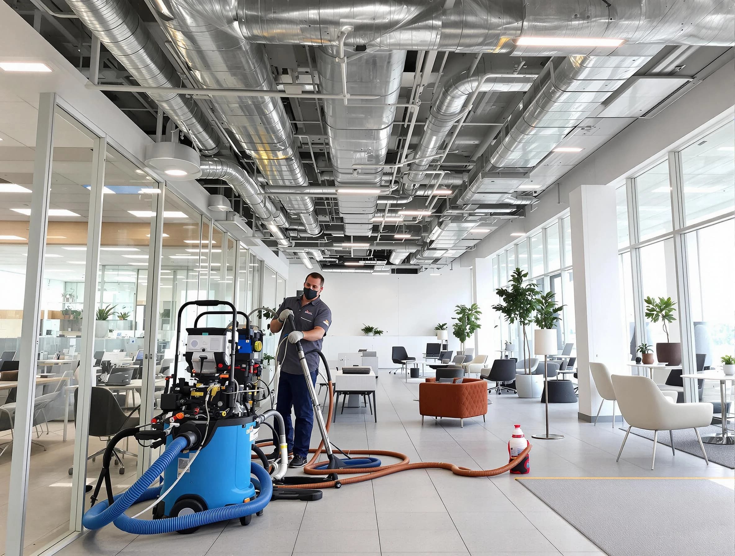 Fontana Air Duct Cleaning team conducting comprehensive commercial duct cleaning at a business location in Fontana