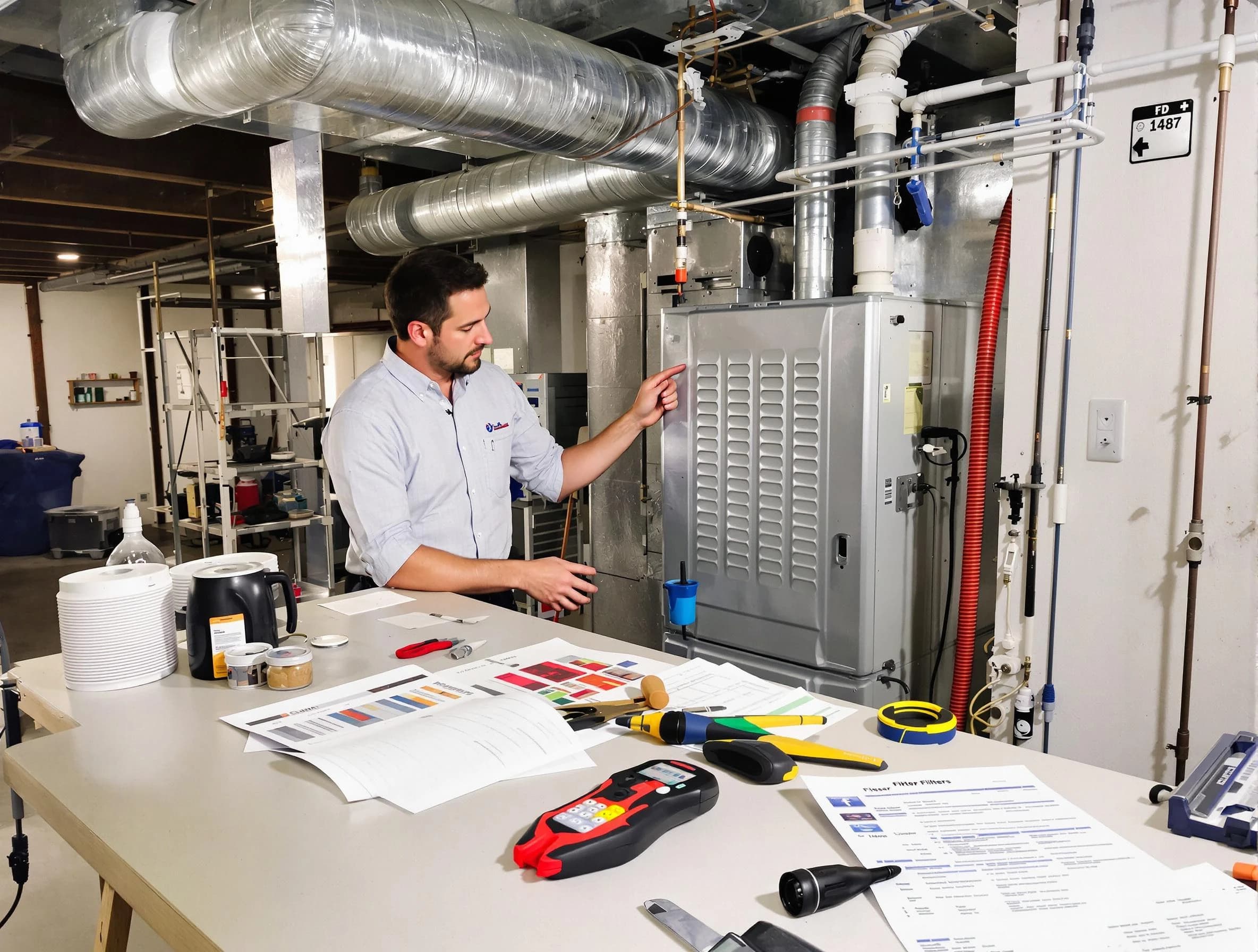 Fontana Air Duct Cleaning inspector conducting detailed filter system evaluation using professional diagnostic tools in Fontana