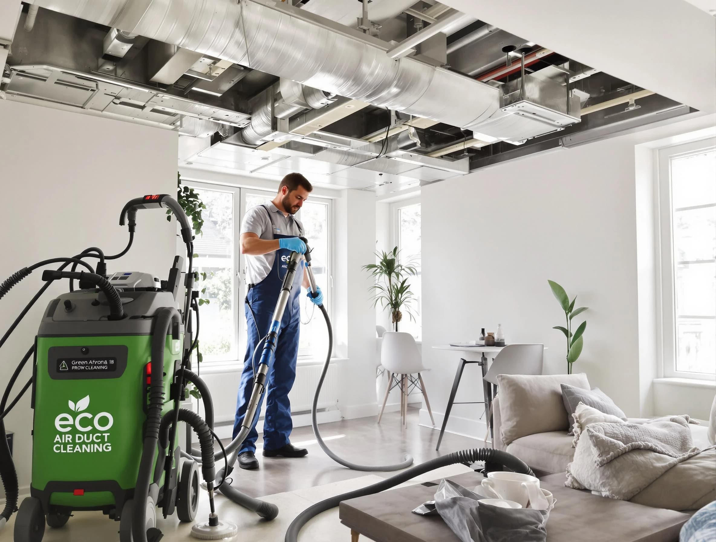 Fontana Air Duct Cleaning technician performing eco-friendly duct cleaning using sustainable methods in Fontana