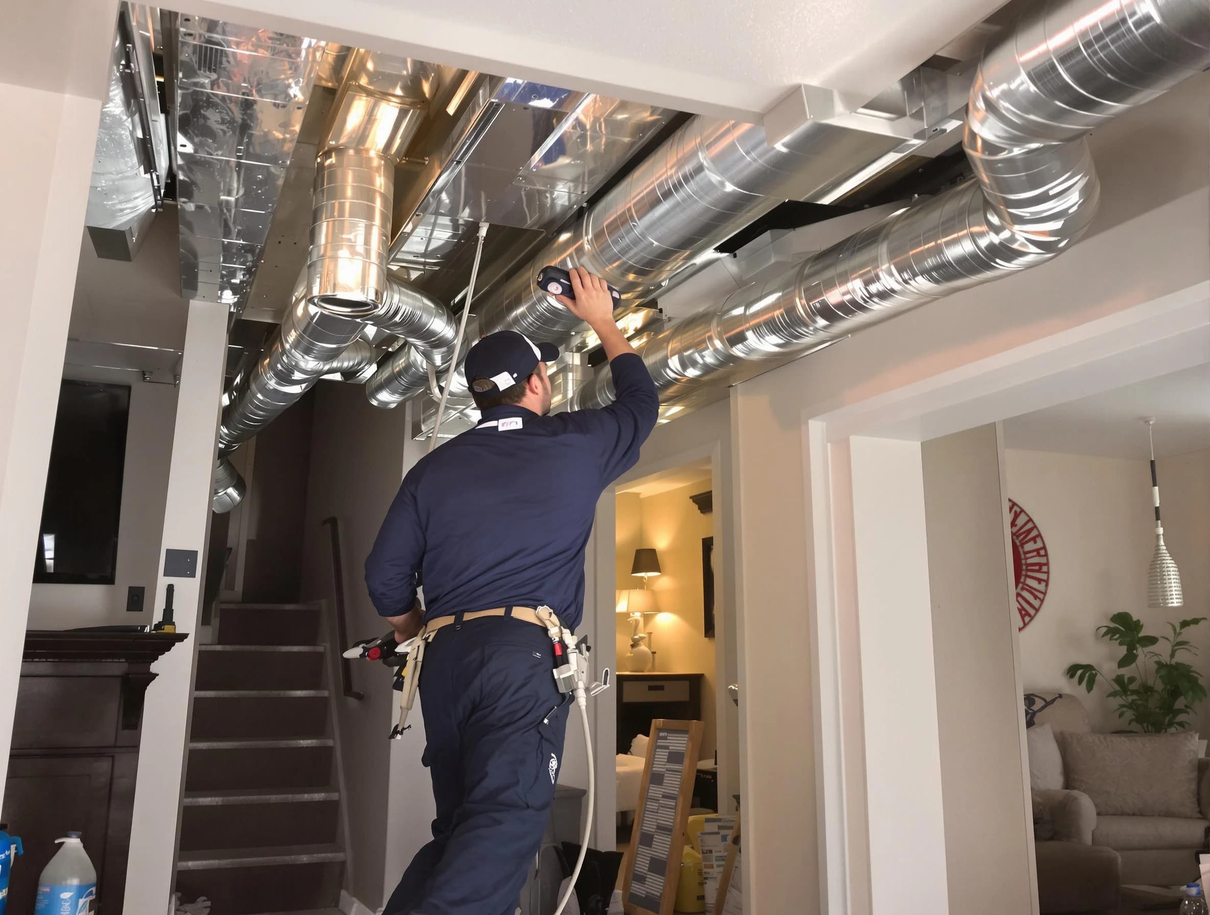 Fontana Air Duct Cleaning expert performing specialized duct cleaning in a mobile home in Fontana