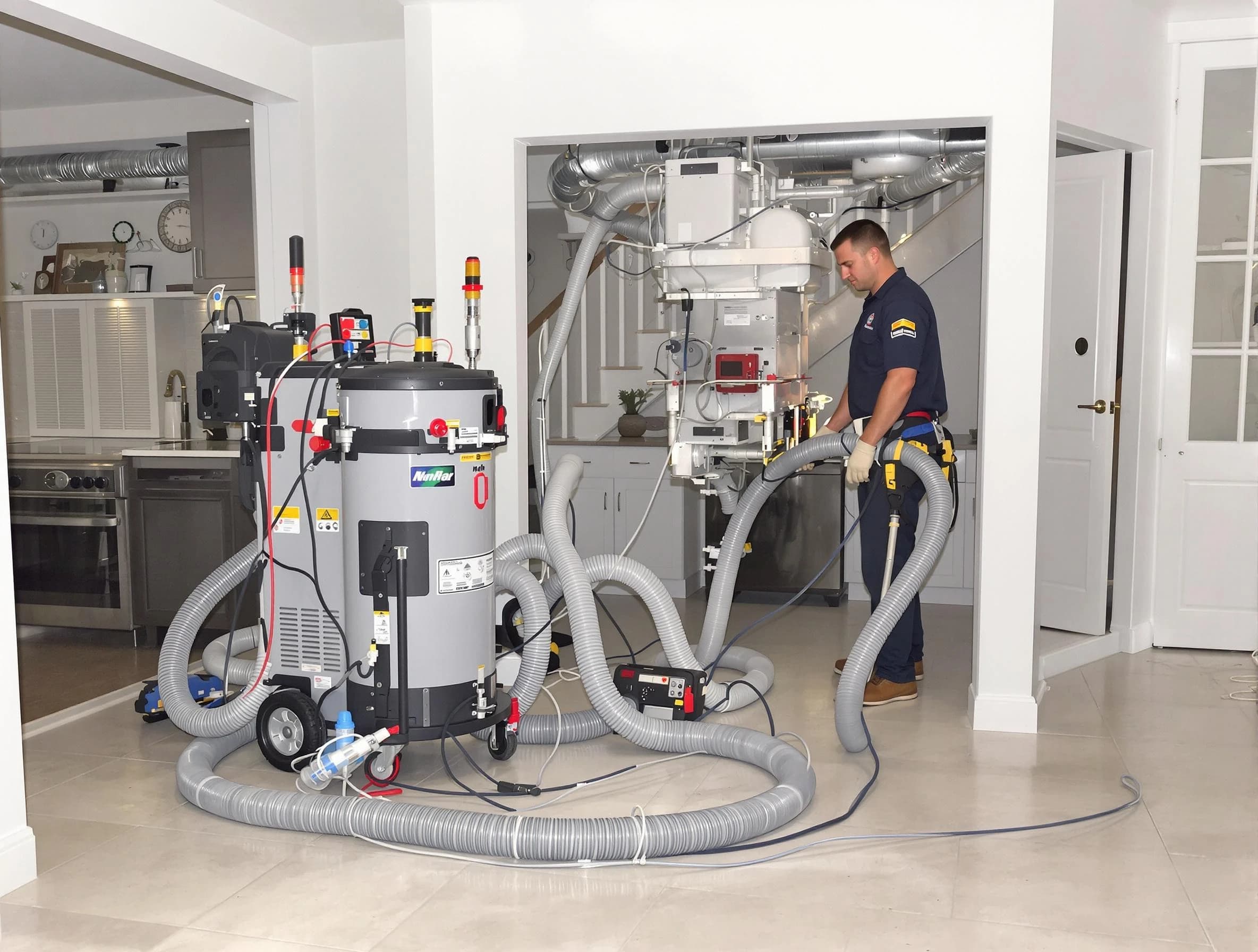 Fontana Air Duct Cleaning technician operating negative pressure cleaning equipment for thorough duct maintenance in Fontana