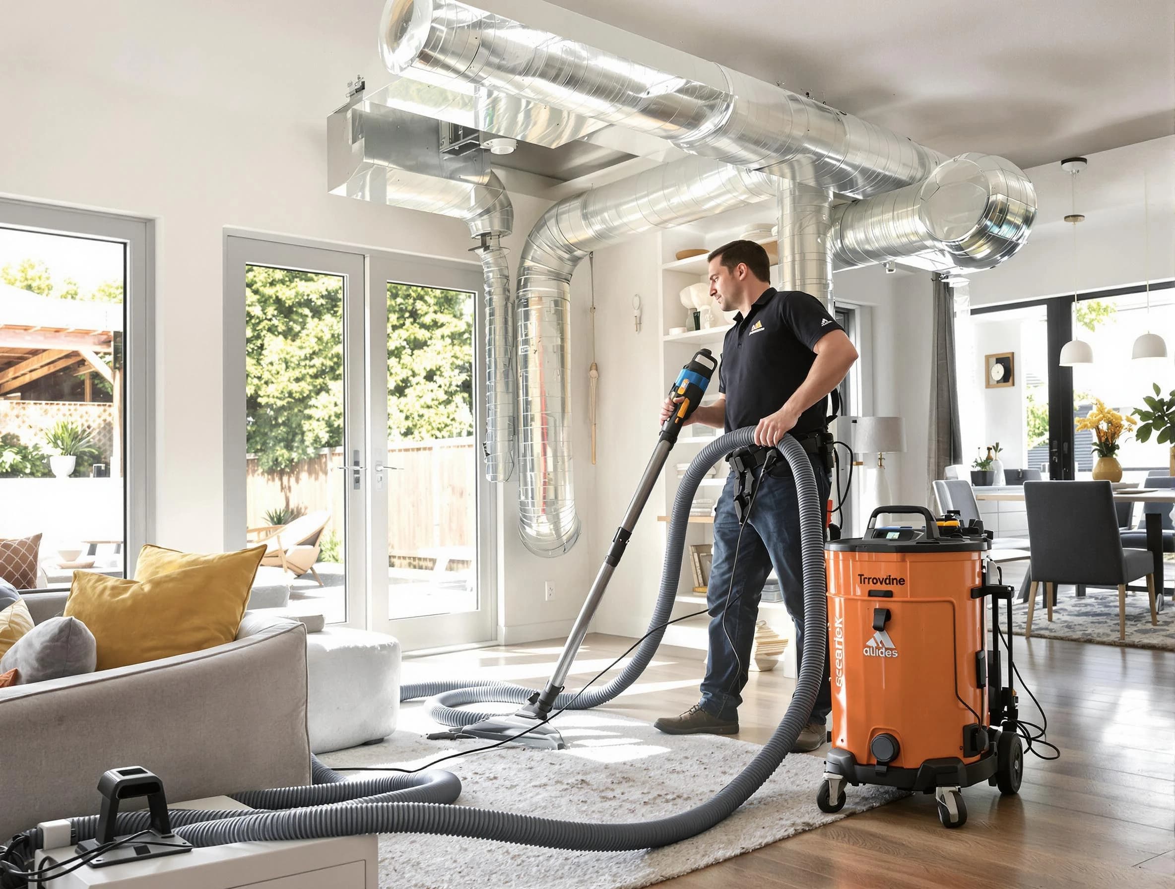 Fontana Air Duct Cleaning specialist performing thorough residential duct cleaning using advanced equipment in Fontana
