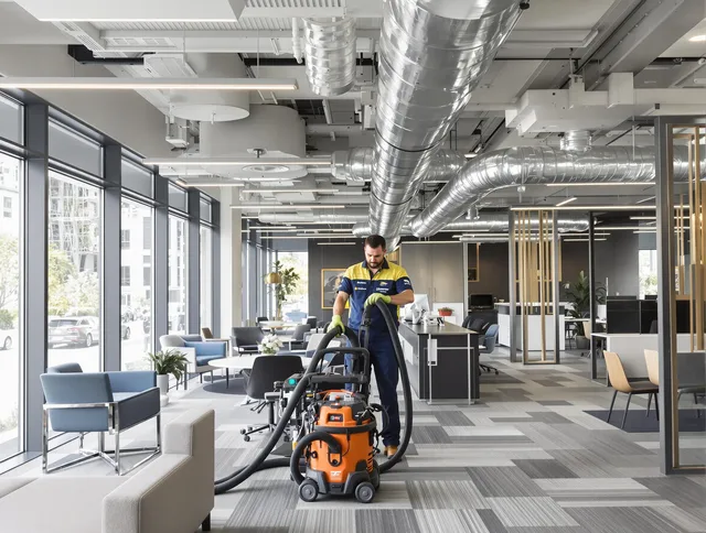 Fontana Air Duct Cleaning team performing thorough commercial duct cleaning at a Fontana business center